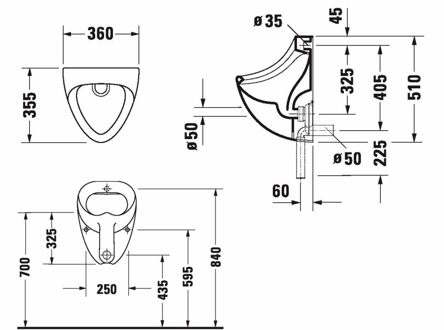 DURAVIT BILL pisoár, zadní přívod vody