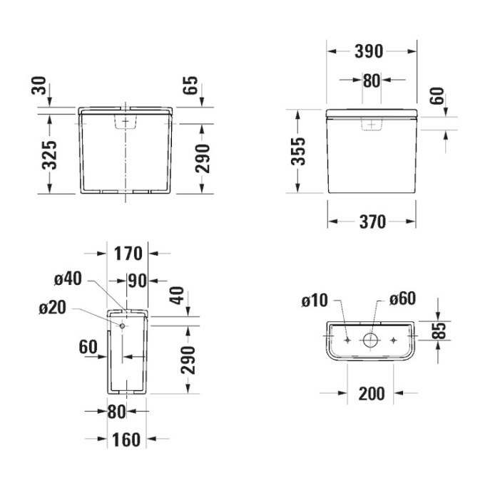 DURAVIT NO.1 WC kombi nádržka, boční přívod vody, Dual-Flush