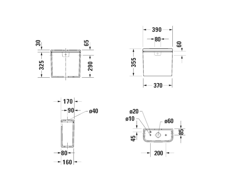 DURAVIT NO.1 WC kombi nádržka, spodní přívod vody, Dual-Flush