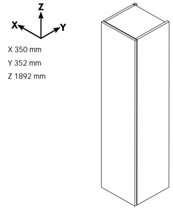 DŘEVOJAS DOS SVD2Z2 35 vysoká schrank 35x35,2x179,2 cm, 2 zásuvky, 2 türen, panty vlevo, úchytka hliník mat, lesklá weiß/weiß vysoký glanz