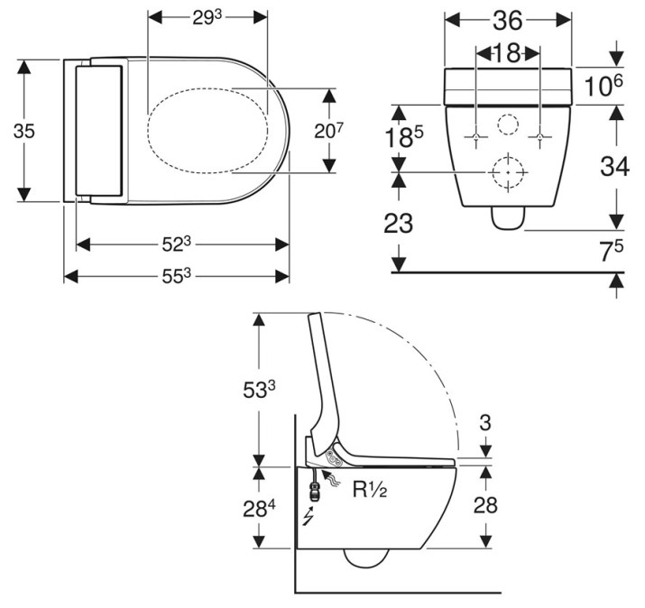 GEBERIT AQUACLEAN TUMA COMFORT závěsné WC s bidetovým sedátkem, SoftOpening, Rimless, KeraTect