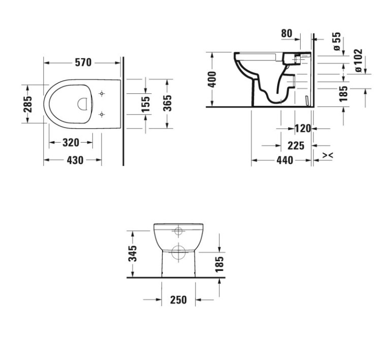DURAVIT NO.1 stacionární WC, Rimless splachování, zadní odpad