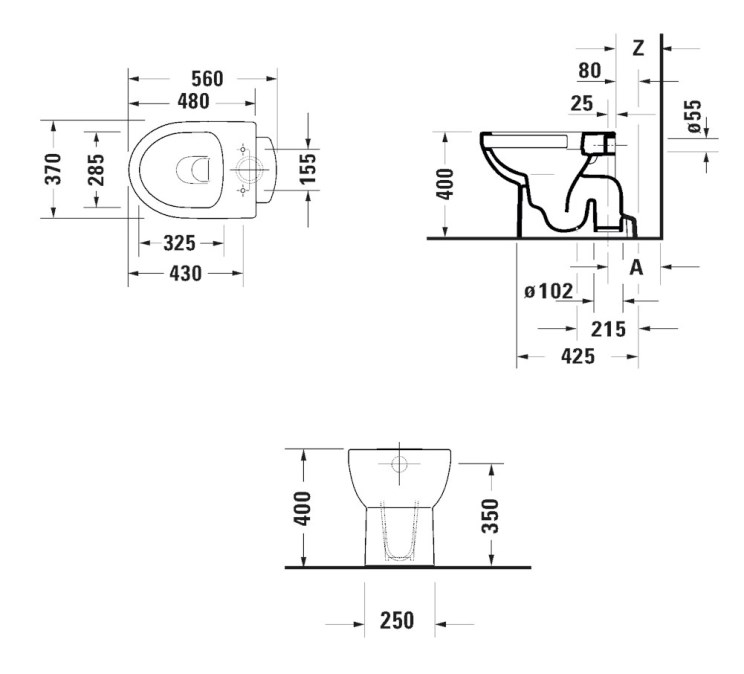 DURAVIT NO.1 stacionární WC, Rimless splachování, spodní odpad