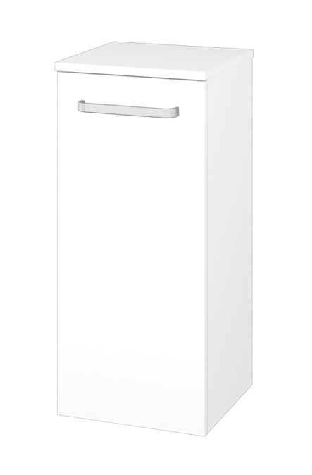 DŘEVOJAS DOS SND 35 nízká cabinet 35,5x36x79,3 cm, 1 doors, panty vlevo, úchytka hliník mat, lesklá white/white vysoký gloss
