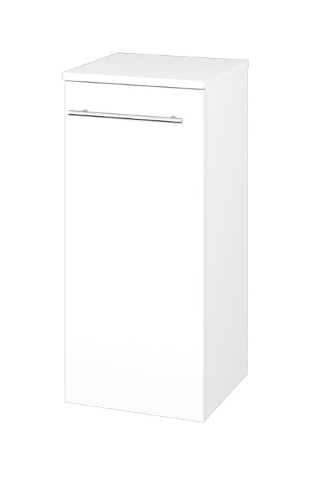 DŘEVOJAS DOS SND 35 nízká cabinet 35,5x36x79,3 cm, 1 doors, panty vlevo, úchytka ocel, lesklá white/white vysoký gloss