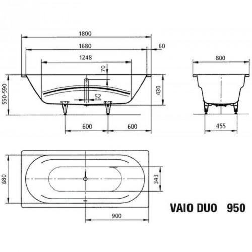 KALDEWEI VAIO DUO 950 vana 180x80 cm, bez nožiček, smaltová ocel