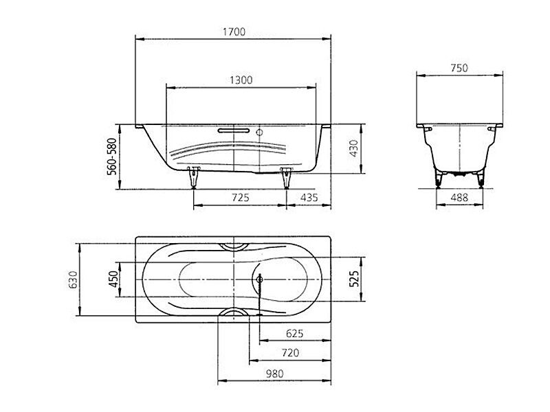 KALDEWEI VAIO SET STAR 955 vana 170x75 cm, bez nožiček, s otvory pro madla, smaltovaná ocel, antislip