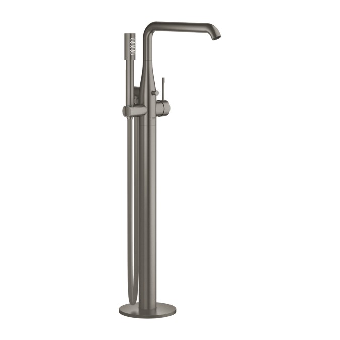 GROHE ESSENCE NEW vanová baterie na podlahu, s přepínačem, se sprchovou soupravou, kartáčovaný hard graphite