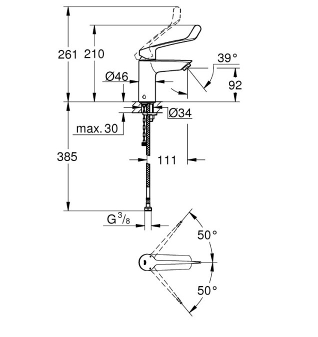 GROHE EUROSMART umyvadlová stojánková baterie, Water Saving, chrom