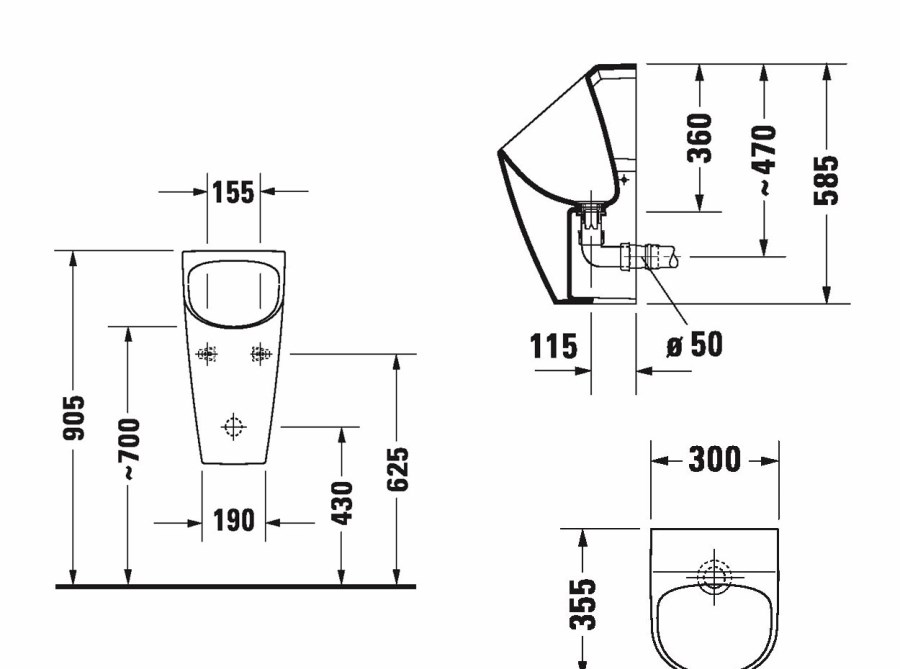 DURAVIT ME BY STARCK DRY pisoár, bez přívodu vody