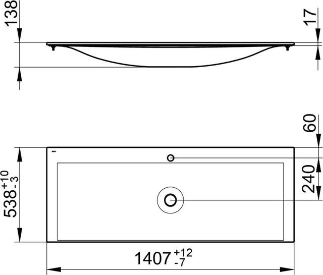 KEUCO EDITION 11 umyvadlo 140,7 cm, s otvorem pro baterii a přepadem, CleanPlus