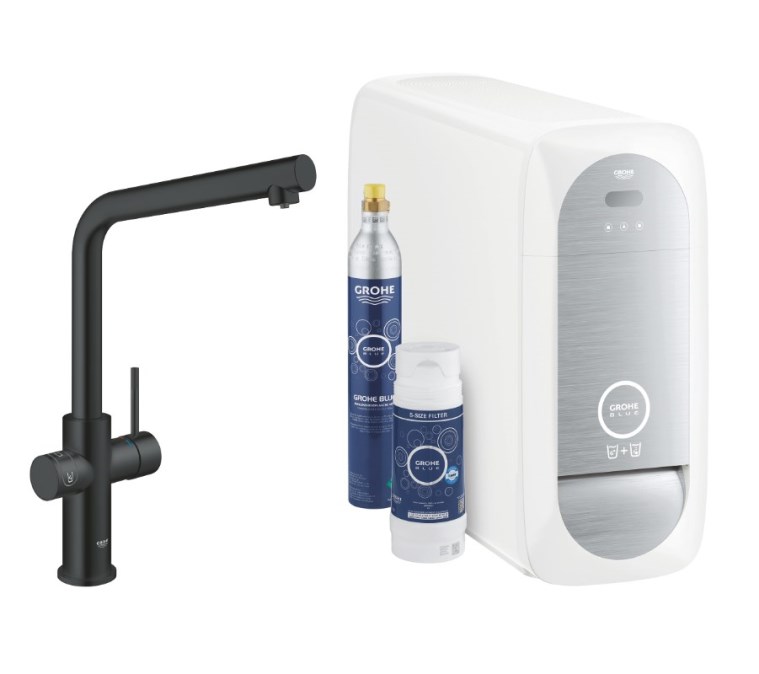 GROHE BLUE HOME dřezová elektronická baterie, s filtračním a chladícím zařízením, Bluetooth, napájení ze sítě, černá