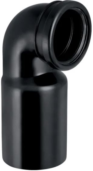 GEBERIT PE koleno 90°, DN90/90, připojovací, pro závěsné WC, s rozšířením, PE-HD, černá
