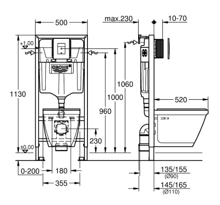 GROHE SOLIDO PERFECT závěsné WC s montážním prvkem Solido Perfect, SoftClose sedátko, chromové tlačítko