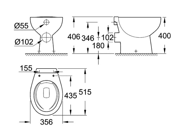 GROHE BAU CERAMIC stacionární WC, Rimless splachování, zadní odpad, alpská bílá