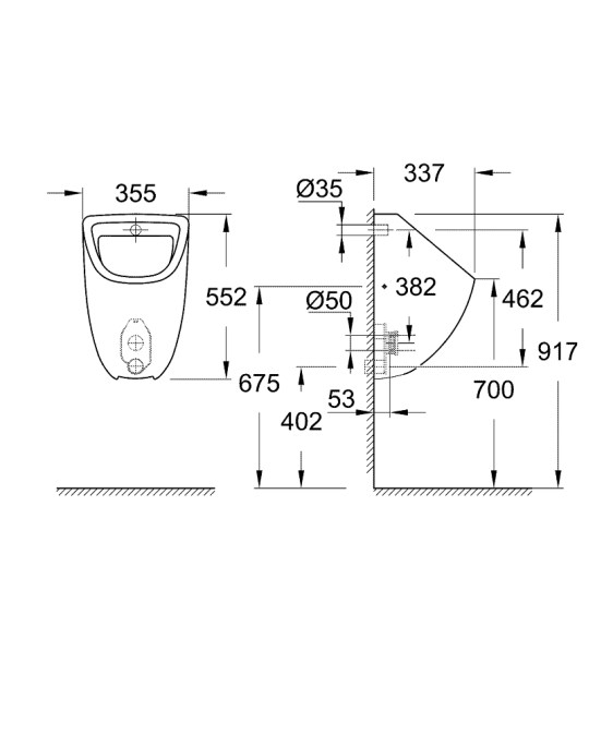 GROHE BAU CERAMIC pisoár, zadní přívod vody, alpská bílá