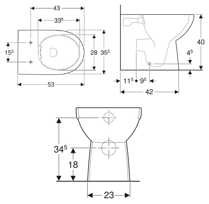 GEBERIT SELNOVA stacionární WC, Rimfree splachování, zadní odpad