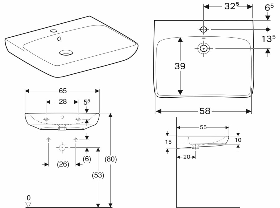 GEBERIT SELNOVA COMFORT bezbariérové umyvadlo 65 cm, s otvorem pro baterii a přepadem