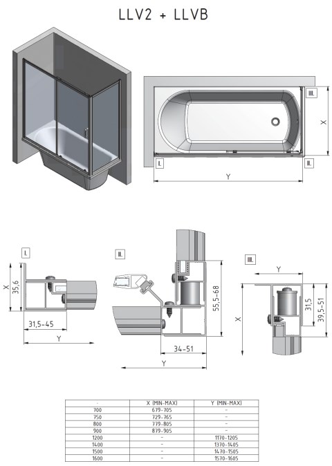 ROTH LEGA LLVB/700 boční stěna 70x150 cm, brillant/sklo transparent