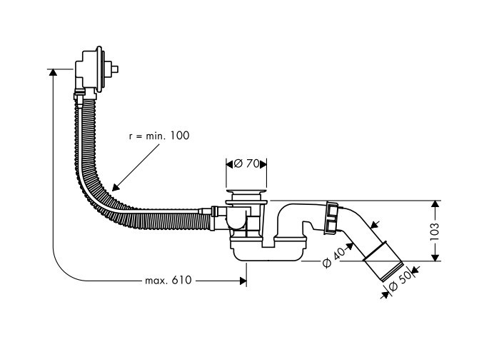 HANSGROHE FLEXAPLUS vanový sifon 52 cm, bovden