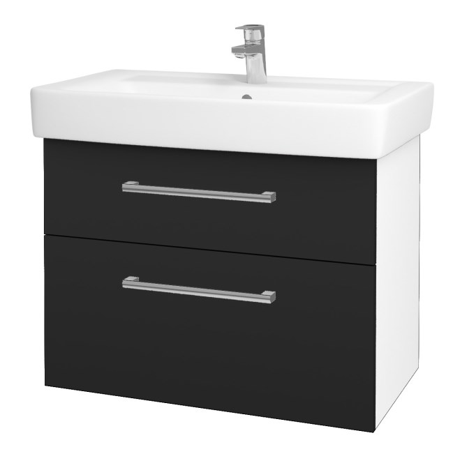 DŘEVOJAS Q MAX SZZ2 80 cabinet s umyvadlem 80x47,5x56 cm, 2 zásuvky, úchytka chrome, lesklá white/anthracite vysoký gloss