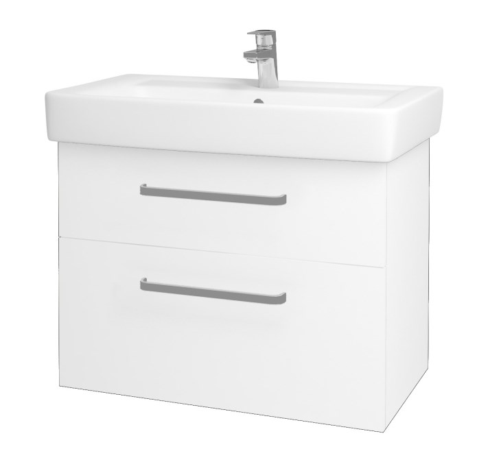 DŘEVOJAS Q MAX SZZ2 80 cabinet s umyvadlem 80x47,5x56 cm, 2 zásuvky, úchytka hliník mat, lesklá white/white vysoký gloss