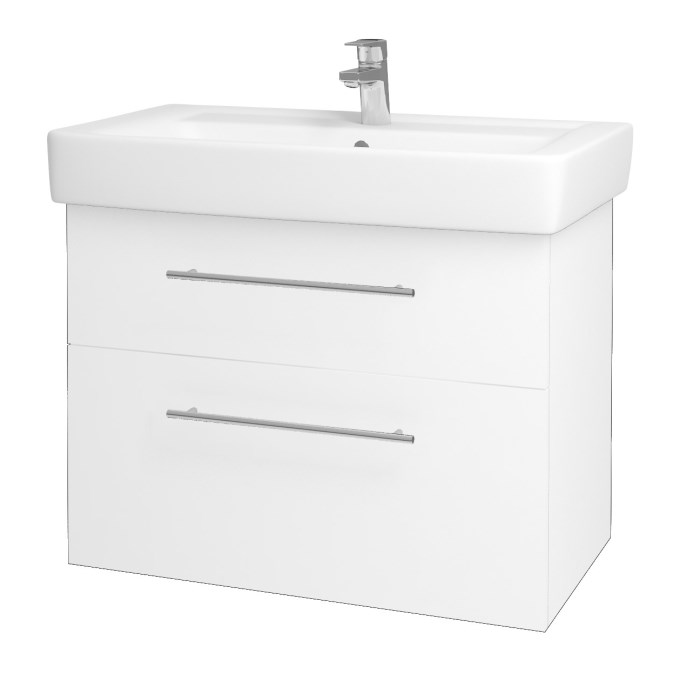 DŘEVOJAS Q MAX SZZ2 80 schrank s umyvadlem 80x47,5x56 cm, 2 zásuvky, úchytka ocel, lesklá weiß/weiß vysoký glanz