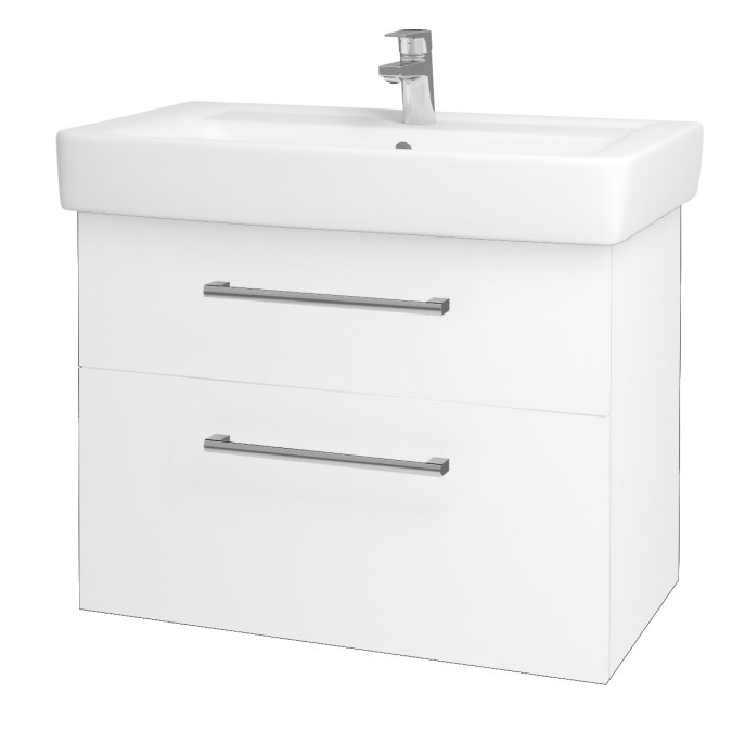 DŘEVOJAS Q MAX SZZ2 80 schrank s umyvadlem 80x47,5x56 cm, 2 zásuvky, úchytka chrom, lesklá weiß/weiß vysoký glanz