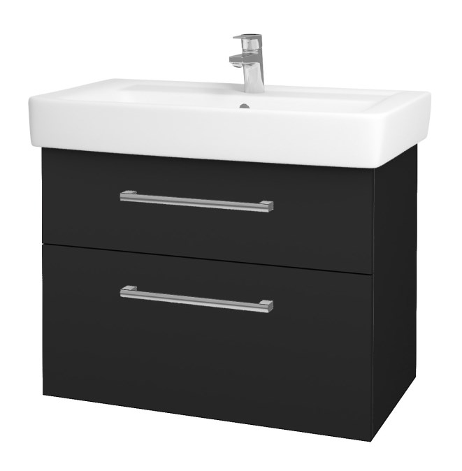 DŘEVOJAS Q MAX SZZ2 80 cabinet s umyvadlem 80x47,5x56 cm, 2 zásuvky, úchytka chrome, anthracite vysoký gloss