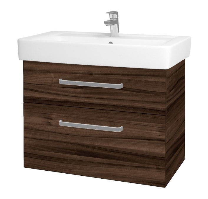 DŘEVOJAS Q MAX SZZ2 80 skříňka s umyvadlem 80x47,5x56 cm, 2 zásuvky, úchytka hliník mat, ořech
