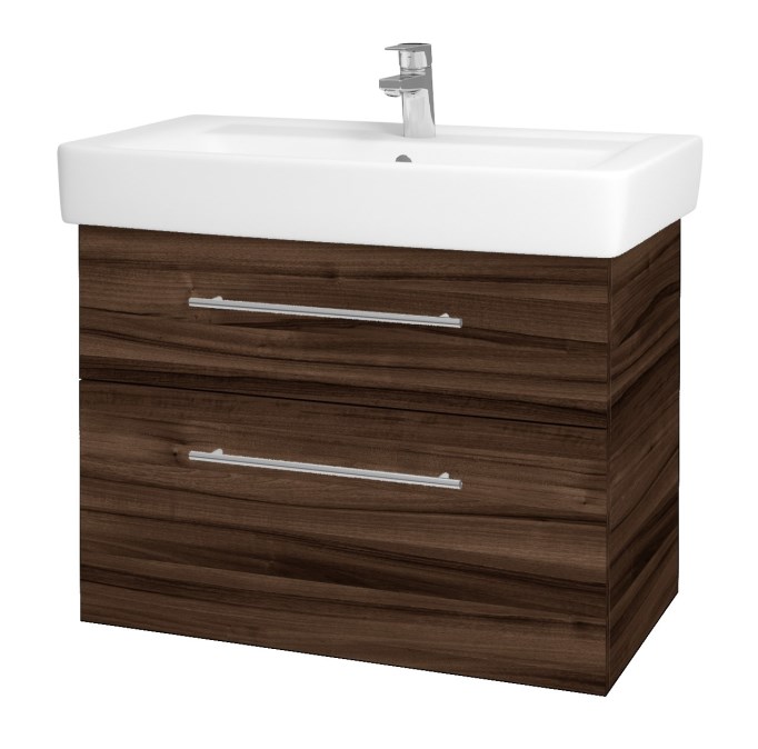 DŘEVOJAS Q MAX SZZ2 80 skříňka s umyvadlem 80x47,5x56 cm, 2 zásuvky, úchytka ocel, ořech