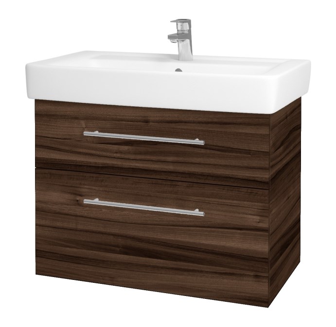 DŘEVOJAS Q MAX SZZ2 80 cabinet s umyvadlem 80x47,5x56 cm, 2 zásuvky, úchytka chrome, ořech