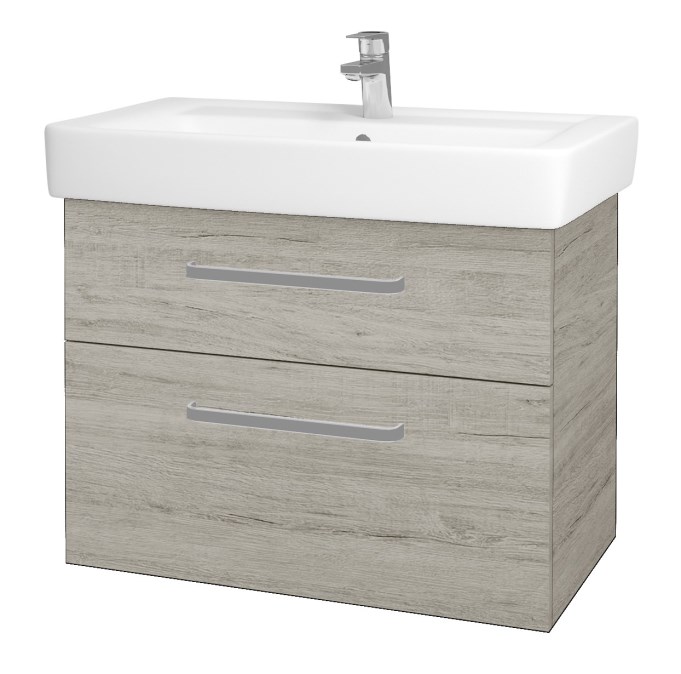 DŘEVOJAS Q MAX SZZ2 80 cabinet s umyvadlem 80x47,5x56 cm, 2 zásuvky, úchytka hliník mat, oregon