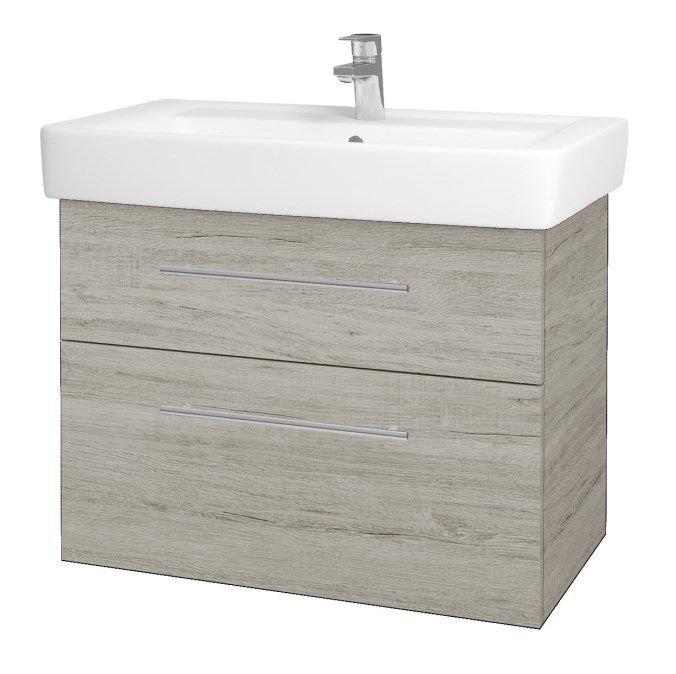 DŘEVOJAS Q MAX SZZ2 80 cabinet s umyvadlem 80x47,5x56 cm, 2 zásuvky, úchytka ocel, oregon