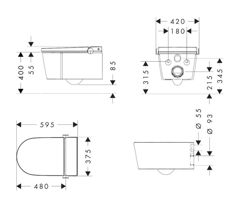 HANSGROHE LAVA PURA ELEMENT S závěsné WC s bidetovým sedátkem, SoftClosing, AquaHelix Flush, HygieneEffect