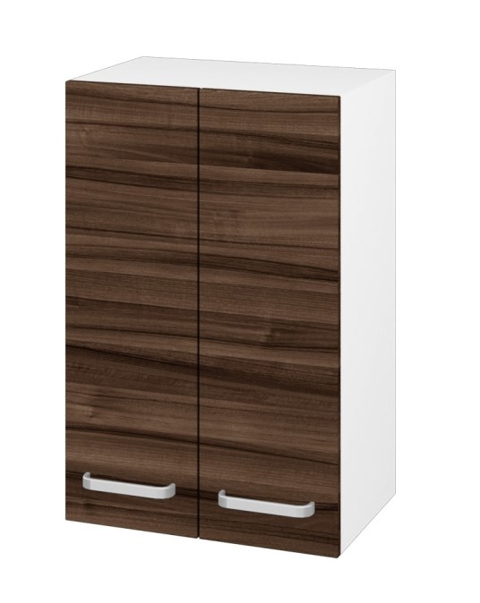 DŘEVOJAS SYD2 50 nízká skříňka 50x35,2x77,1 cm, 2 dvířka, úchytka hliník mat, lesklá bílá/ořech