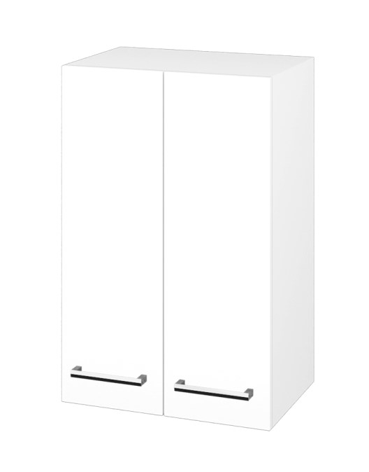 DŘEVOJAS SYD2 50 nízká skříňka 50x35,2x77,1 cm, 2 dvířka, úchytka chrom, lesklá bílá/bílá vysoký lesk