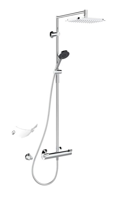 HANSA FIT sprchový set s termostatickou baterií, horní sprcha, ruční sprcha se 3 proudy, tyč, hadice, držák, chrom