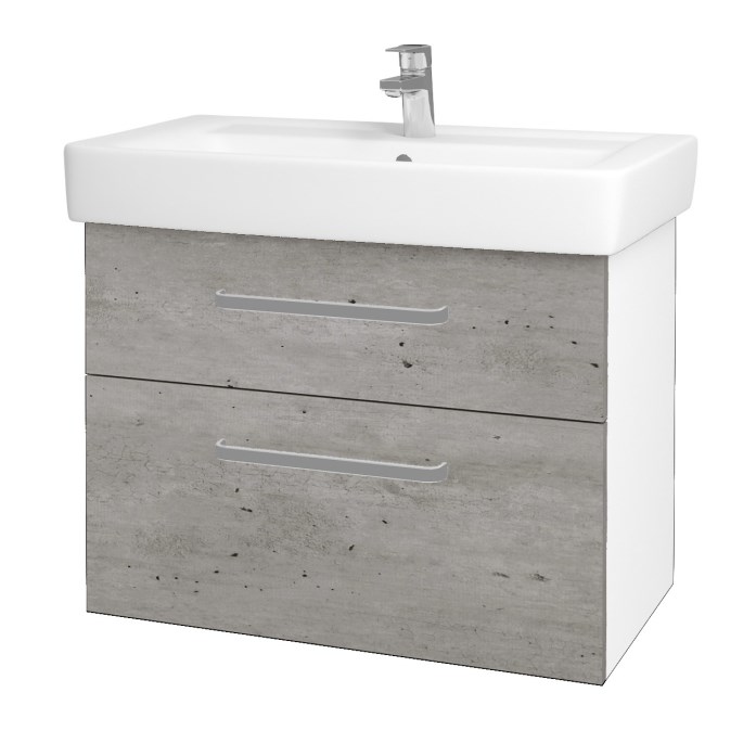DŘEVOJAS Q MAX SZZ2 80 cabinet s umyvadlem 80x47,5x56 cm, 2 zásuvky, úchytka hliník mat, lesklá white/beton