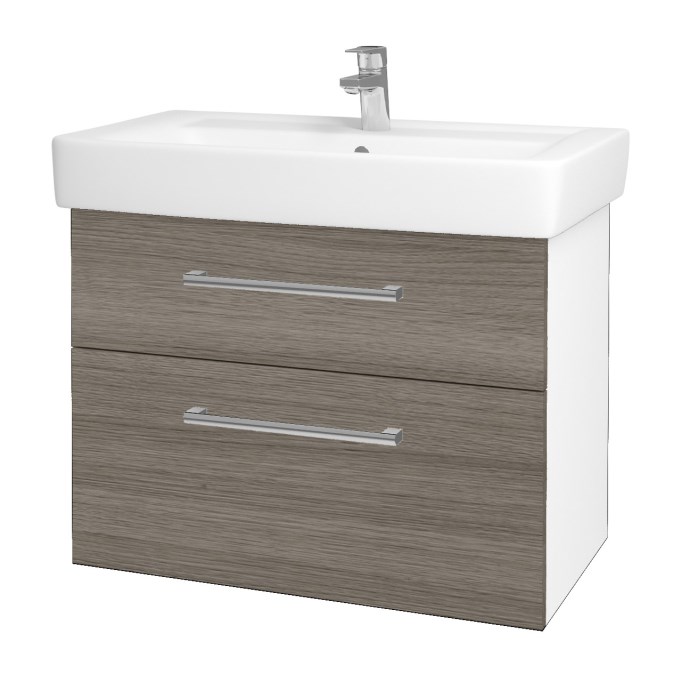 DŘEVOJAS Q MAX SZZ2 80 cabinet s umyvadlem 80x47,5x56 cm, 2 zásuvky, úchytka chrome, lesklá white/cafe