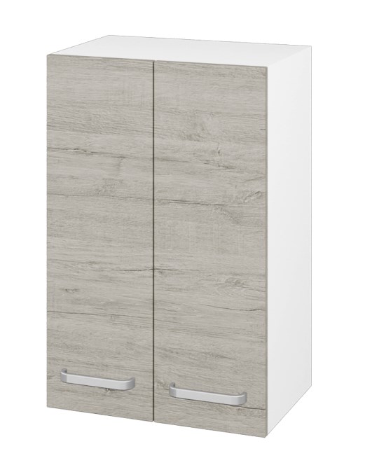 DŘEVOJAS SYD2 50 nízká skříňka 50x35,2x77,1 cm, 2 dvířka, úchytka hliník mat, lesklá bílá/oregon