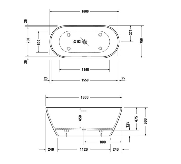DURAVIT D-NEO volně stojící vana 160x75 cm, pro 2 osoby, DuraSolid