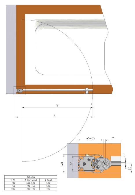 ROTH TOWER TV1/800 vanová zástěna 80x140 cm, lítací, brillant/sklo transparent