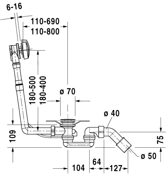 DURAVIT D-CODE vanový sifon 110 cm, bovden, chrom