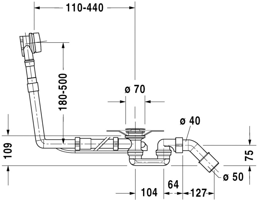 DURAVIT vanový sifon 85 cm, bovden, chrom
