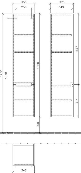 VILLEROY & BOCH SUBWAY 2.0 vysoká skříňka 35x37x165 cm, panty vpravo, Glossy Grey