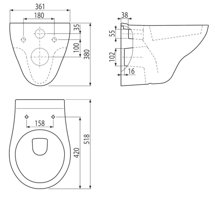 ALCA závěsné WC s montážním prvkem Renovmodul, sedátko, bílé tlačítko