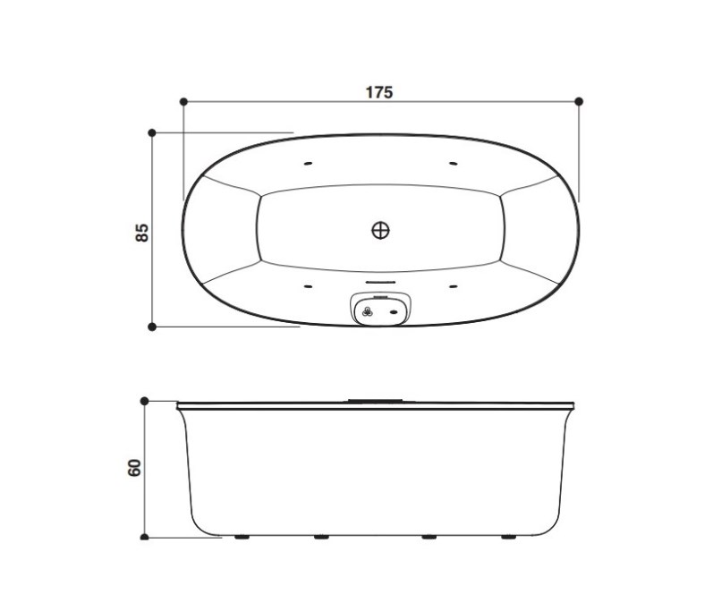 JACUZZI ARGA volně stojící vana 175x85 cm, hydromasážní, akrylát
