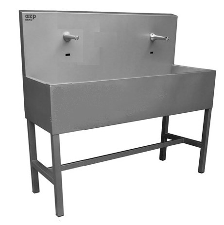 AZP BRNO mycí žlab 125 cm, na podlahu, 2 termostatické senzorové baterie, napájení ze sítě, nerez