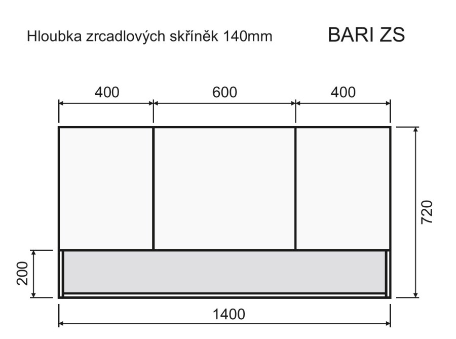 INTEDOOR BARI zrcadlová skříňka 140x72x14 cm, s vypínačem a el. zásuvkou, MDF, aqua marina mat